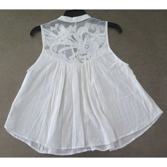 Free People Women's Sz XS Ivory Boho Lace Blouse Top w/Button & Tie Collar $85 - Picture 4 of 7